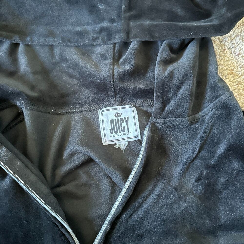 Juicy Couture Y2K Black Womens Velour Zip Up Hoodie - Picture 3 of 7
